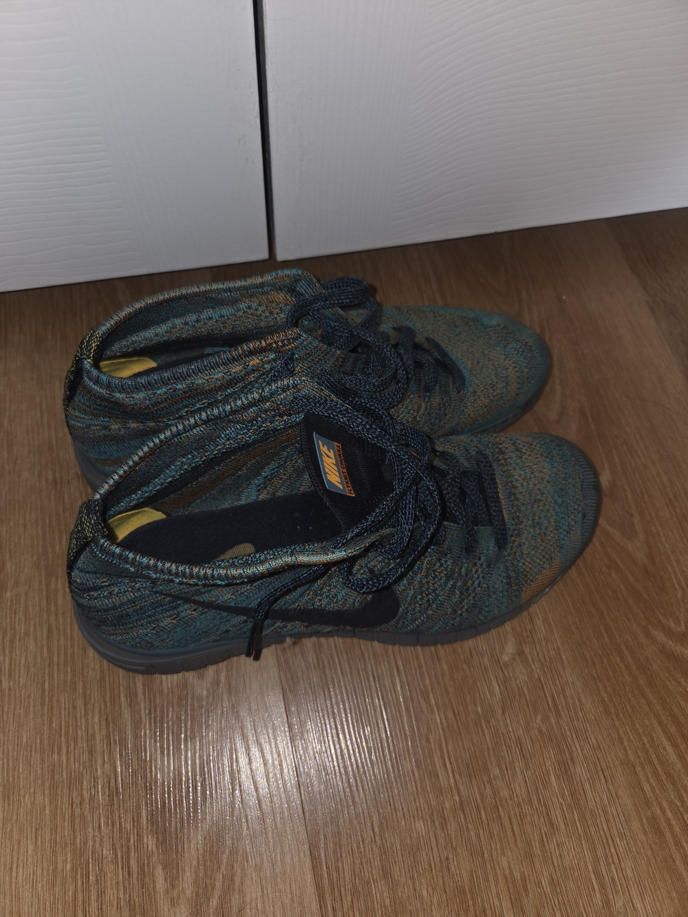 Nike Flyknit-style Teal and Orange High-Top Sneakers - Picture 2 of 4